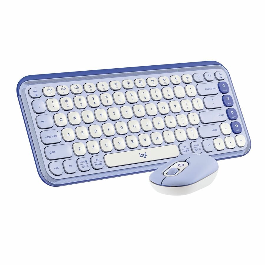 Logitech POP ICON COMBO, Bluetooth Keyboard and Mouse Combo, Comfortable Typing, Programmable Keys and Buttons, Quiet Clicks (Lilac & Off-white)