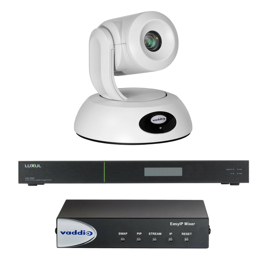Vaddio EasyIP 20 Mixer Base Kit - Video Conferencing System - Includes Mixer, Switch, & PTZ Camera - White