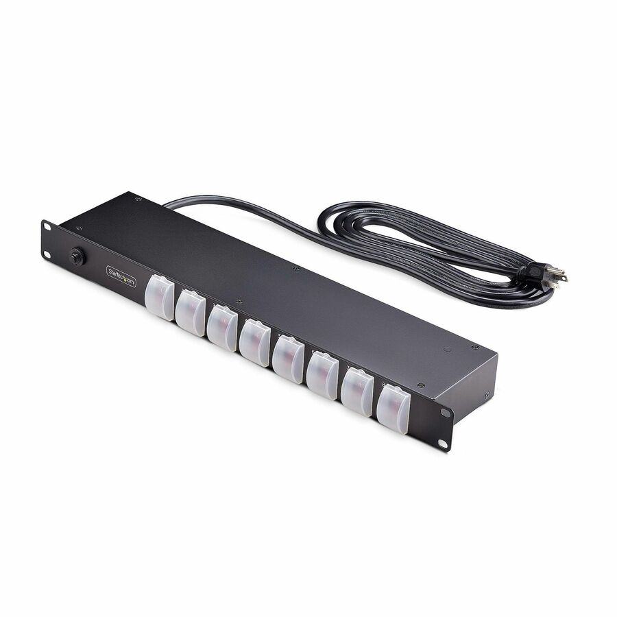 StarTech 8-Outlet Horizontal Rack Mount PDU, 1U Power Strip, On/Off Switches, 15A Circuit Breaker, 8ft/2.4m Cord, NEMA 5-15P/R, TAA