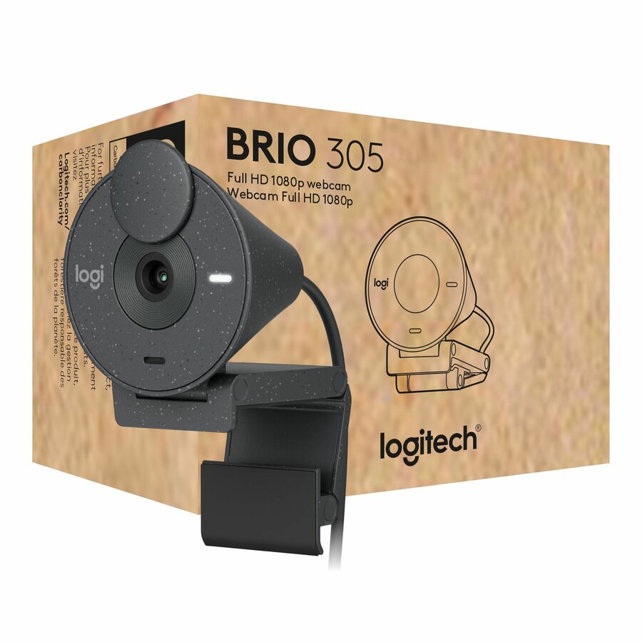 Logitech Brio 305 Full HD 1080P Webcam with Privacy Shutter, Mono Noise Reduction Mics, USB-C, Auto Light Correction