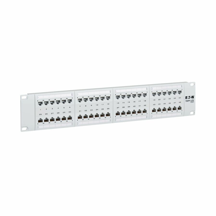 Eaton Tripp Lite Series 48-Port Cat6 Patch Panel - 4PPoE Compliant, 110/Krone, 568A/B, RJ45 Ethernet, 2U Rack-Mount, White, TAA