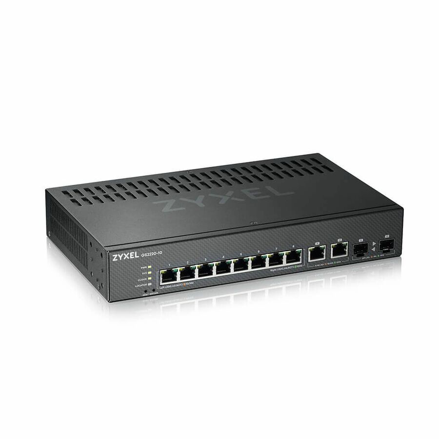 ZYXEL GS2220-10 8-Port Gigabit L2+ Managed and Nebula Pro Cloud Managed Switch with 2 SFP Uplinks