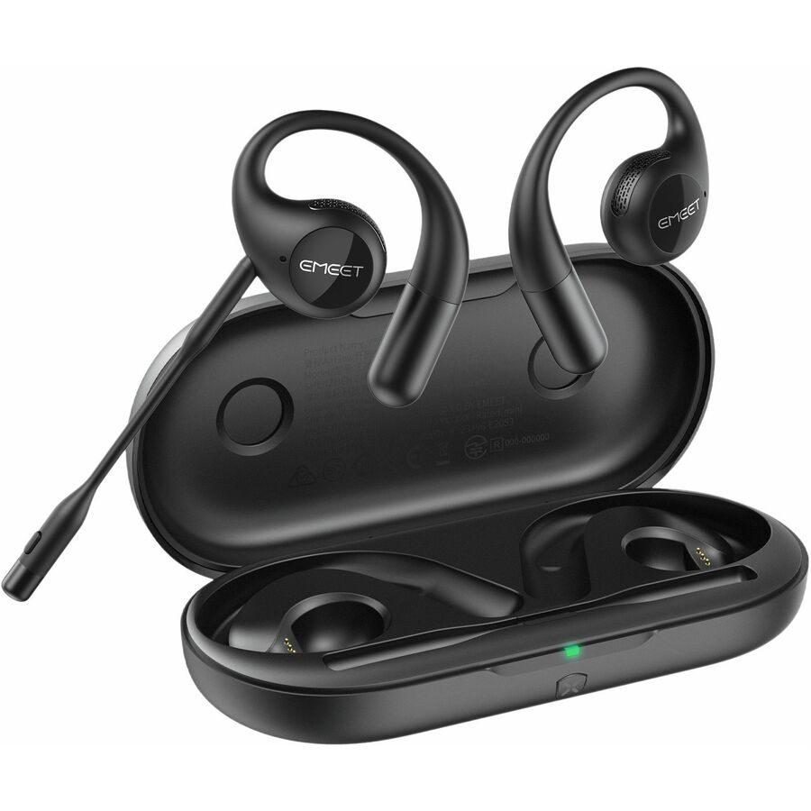 EMEET Airflow (Black) Open-Ear Headsets with Detachable Boompole and Uplink Noise Cancellation, Bluetooth 5.3, and Dongle Multipoint Pairing, Lightweight and Comfortable for long-term calling at office, home, and noisy places.