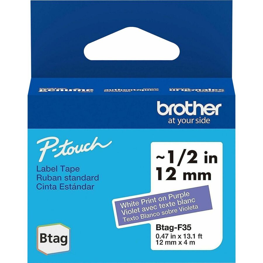 Brother P-touch BTAG-F35 White on Purple Label Tape