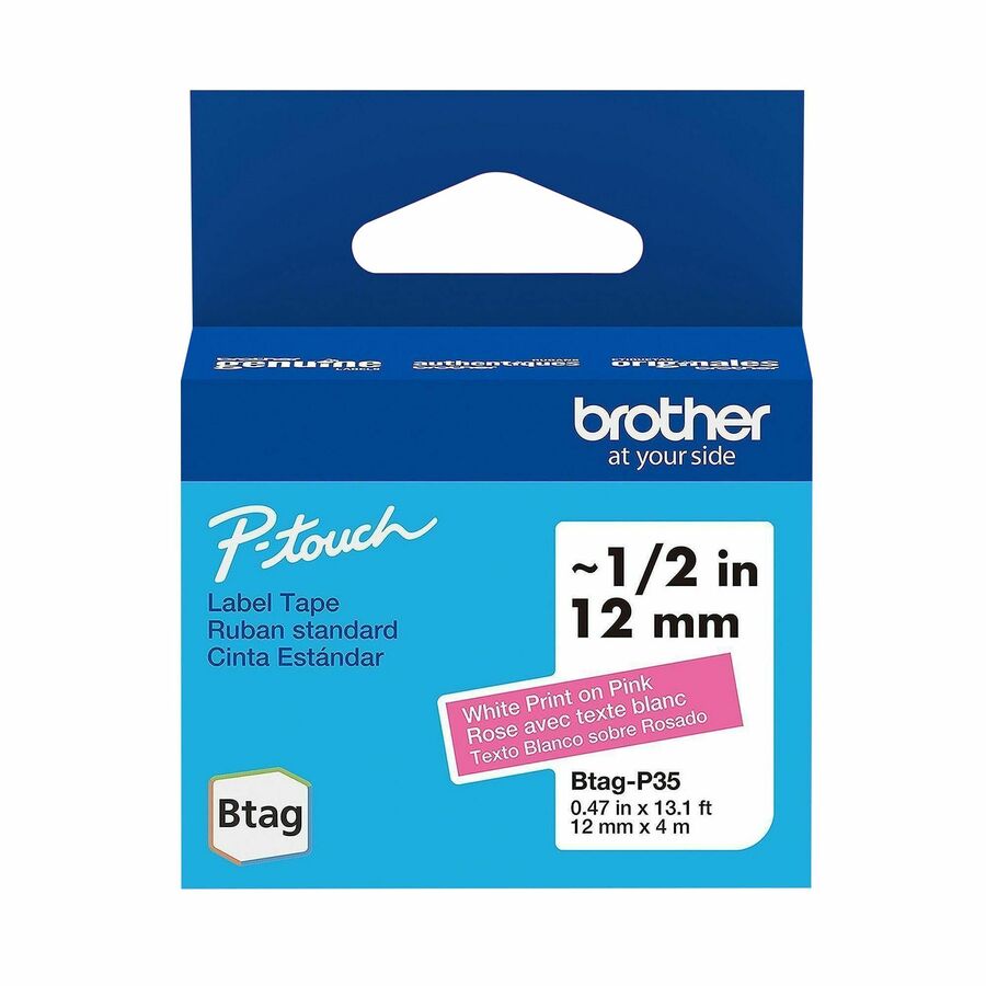 Brother P-touch BTAG-P35 White on Pink Label Tape