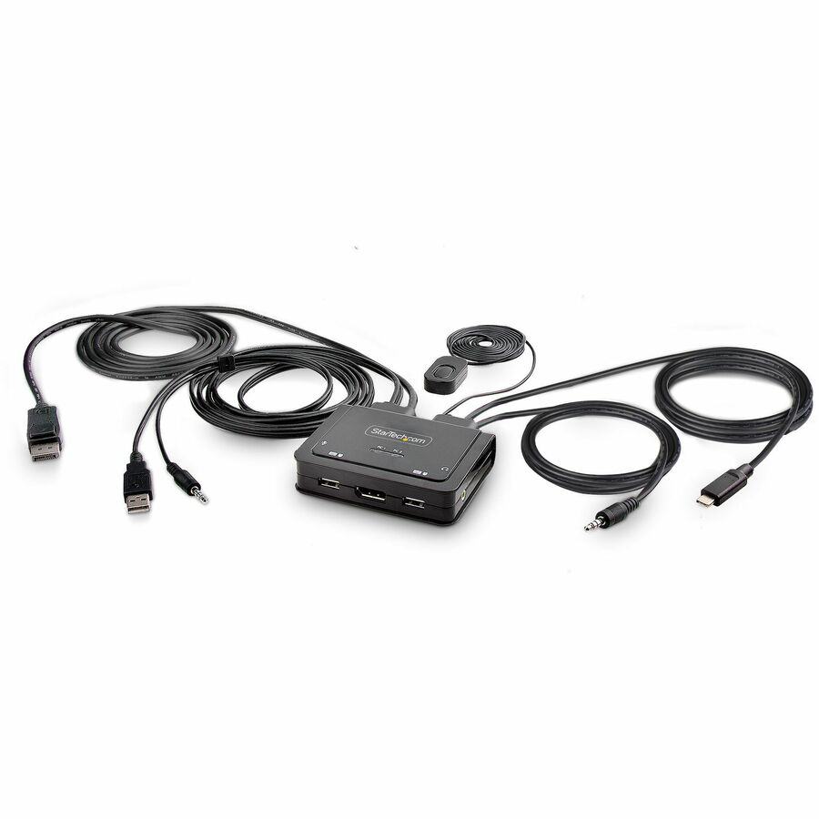 StarTech 2-Port Hybrid USB-C DisplayPort Cable KVM Switch, 4K 60Hz, Compact KVM with 6ft/1.8m USB-A & 4ft/1.2m USB-C Integrated Cables