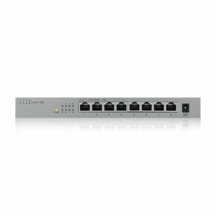 Zyxel 8-Port 2.5GbB MultiGig Ethernet Unmanaged Switch | 8 x 100/1G/2.5G Mbps Ports | Plug & Play | Metal Housing | Desktop or Wall-Mount | Ethernet Splitter | Lifetime Warranty | MG-108