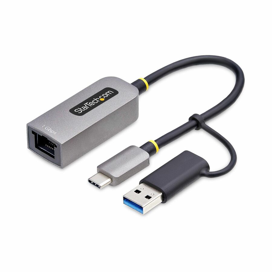 StarTech USB-C to to Ethernet Adapter with USB-A Dongle, 10/100/1000Mbps, USB 3.0 to Gigabit Network Adapter, Windows/macOS/Linux