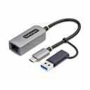 StarTech USB-C to to Ethernet Adapter with USB-A Dongle, 10/100/1000Mbps, USB 3.0 to Gigabit Network Adapter, Windows/macOS/Linux