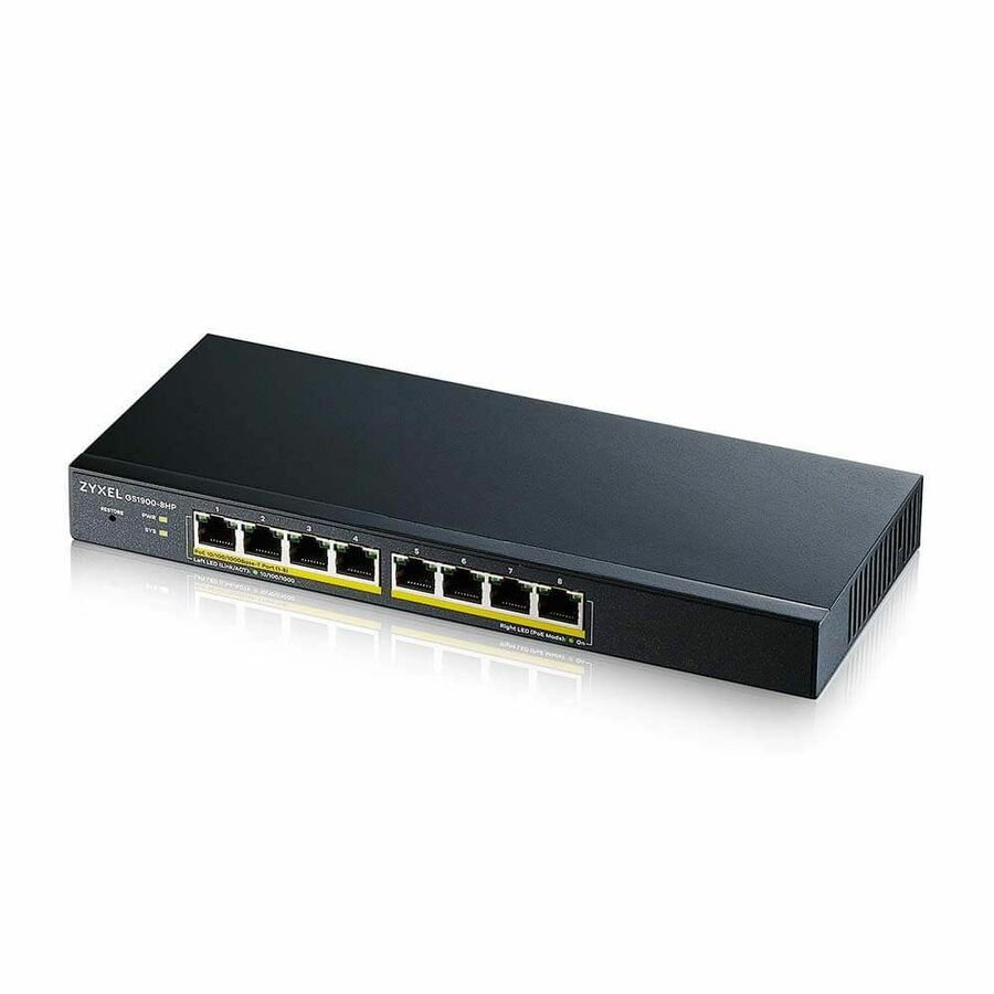ZYXEL GS1900-8HP REV 03F 8-Port Gigabit Smart Managed PoE Switch | 8 PoE+ Ports at 77W | Fanless | TAA Compliant