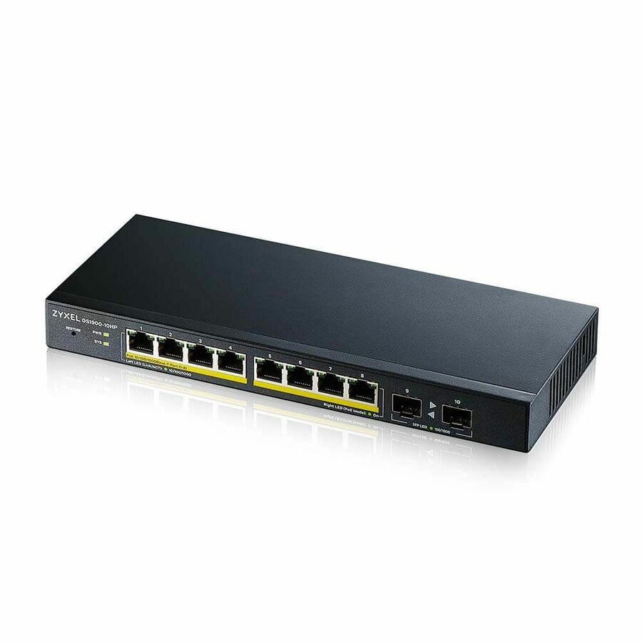 ZYXEL GS1900-10HP 8-Port Gigabit Smart Managed PoE Switch | 8 PoE+ Ports at 77W with 2 SFP Uplinks | Fanless
