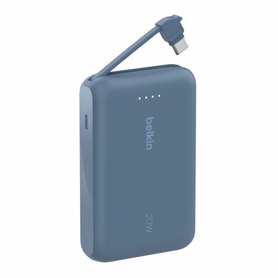 Belkin 20W Power Bank w/ Integrated USB-C Cable - 10K mAh - 1xUSB-C port, 1xUSB-C cable - Portable Charger - Blue