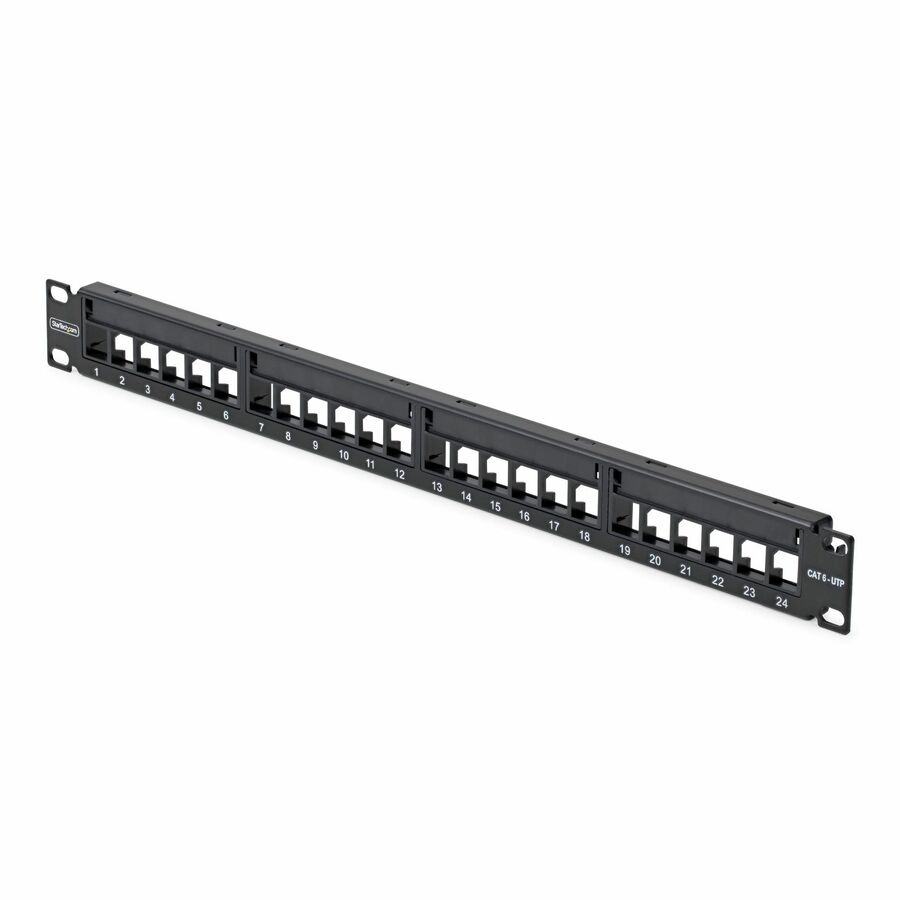 StarTech.com 24 Port 1U Blank Keystone Patch Panel with Cable Management Bar, Rackmount Cat6 Patch Panel for RJ45 UTP Network Jacks
