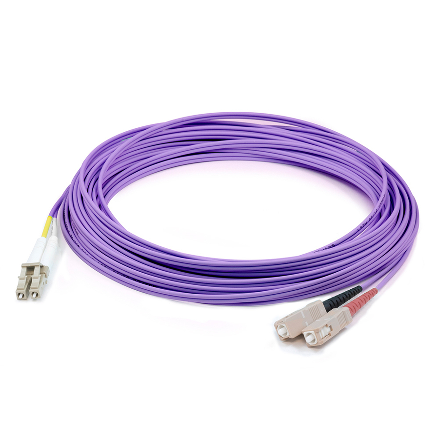 AddOn 15m SC to LC Violet OM3 Duplex OFNR (Riser-Rated) TAA Fiber Patch Cable