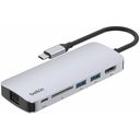 Belkin 6-Port USB-C Hub - USB-C to 2xUSB-A, 1xUSB-C, 1xEthernet, 1x8K HDMI, 1xSD Reader - Docking Station - Grey