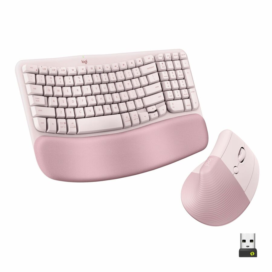 Logitech Wave Keys & Lift Vertical Mouse - Ergonomic Wireless Keyboard and Mouse Combo - with Cushioned Palm Rest (Rose)
