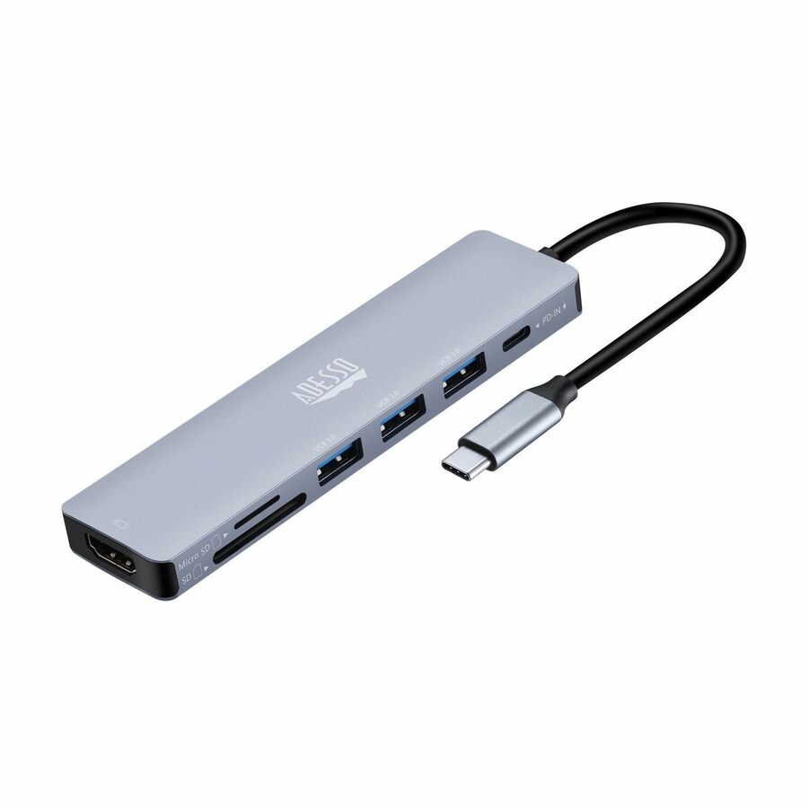 Adesso AUH-4025 7 in 1 Docking Station, Supports USB C to x1 4K HDMI, 3x USB-A 3.2, 1x PD, 1x Micro SD, 1x SD Card