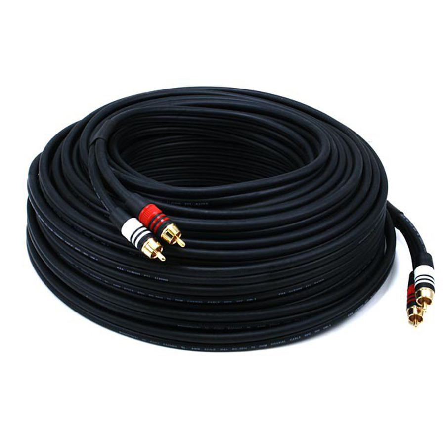 Monoprice 100ft Premium 2 RCA Plug/2 RCA Plug M/M 22AWG Cable - Black