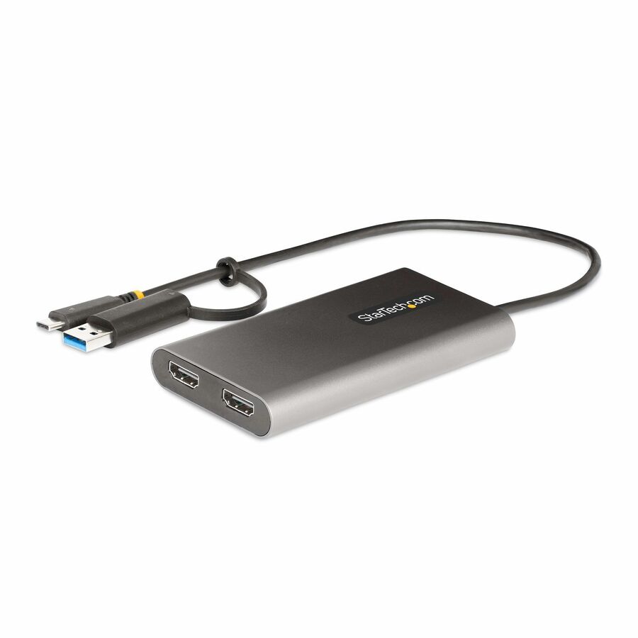 StarTech USB-C to Dual-HDMI Adapter, USB-C/A to 2x HDMI, 4K 60Hz, 100W PD Passthrough, 1ft/30cm Cable, USB to HDMI Converter, TAA