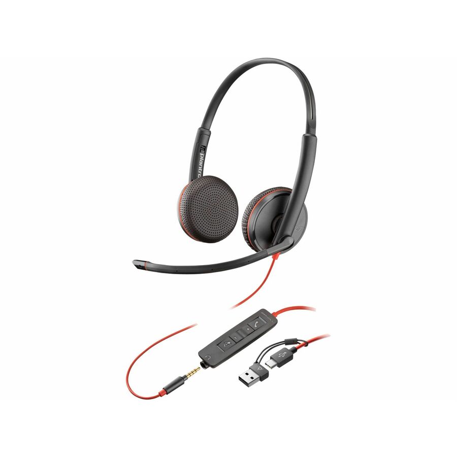 Poly Blackwire 3225 Stereo USB-C Headset + 3.5mm Plug + USB-C/A Adapter