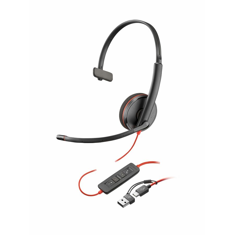 Poly Blackwire 3210 Monaural USB-C Headset +USBC/A Adapter