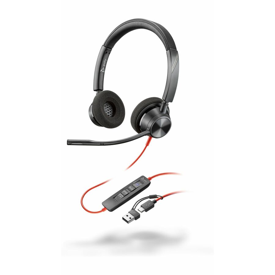Poly Blackwire 3320 Stereo Microsoft Teams Certified USB-C Headset + USB-C/A Adapter