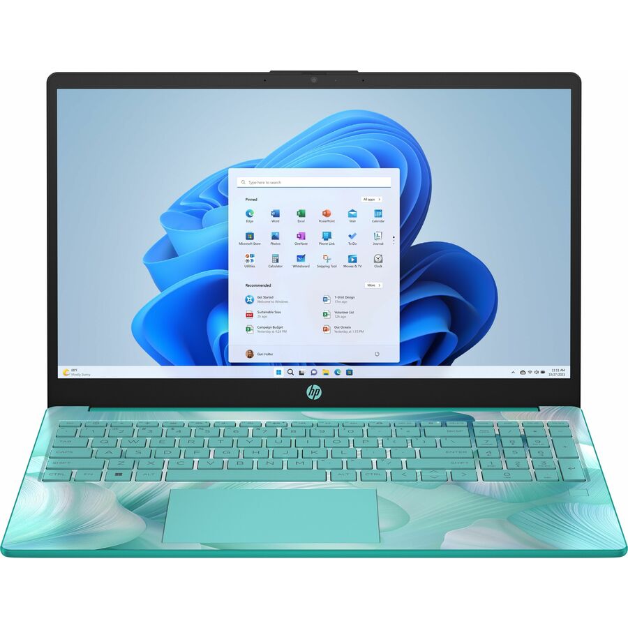HP 15.6" Notebook - HD - 1366 x 768 - (Intel N-Series N100 Quad-core (4 Core) - 4 GB Total RAM - 128 GB Flash Memory - Aquamarine Sky - Refurbished