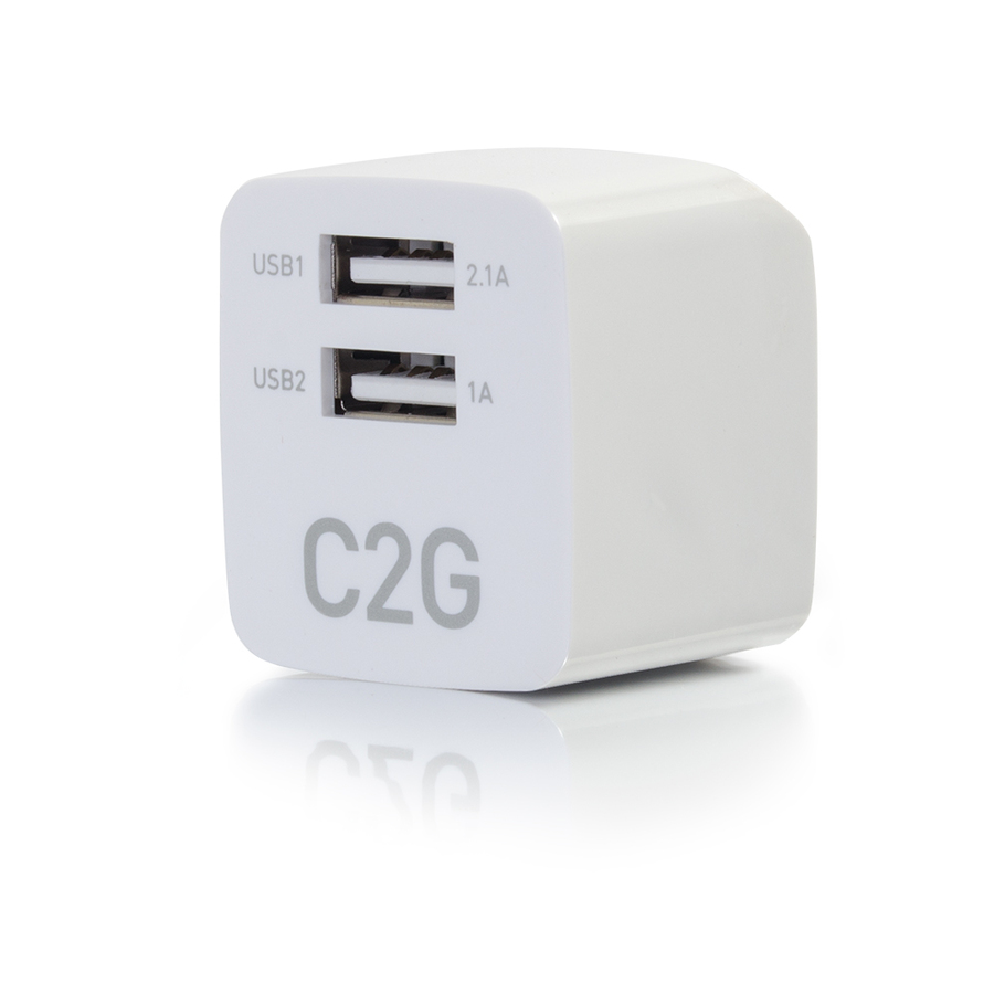 C2G 2-Port USB Wall Charger - AC to USB Adapter - 5V 2.1A Output