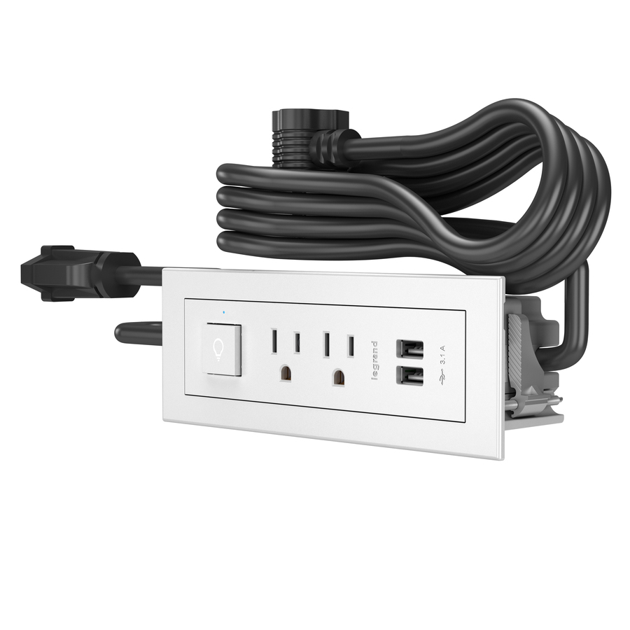 Legrand Furniture Power 2-Outlet with Switching and USB-A Unit- White