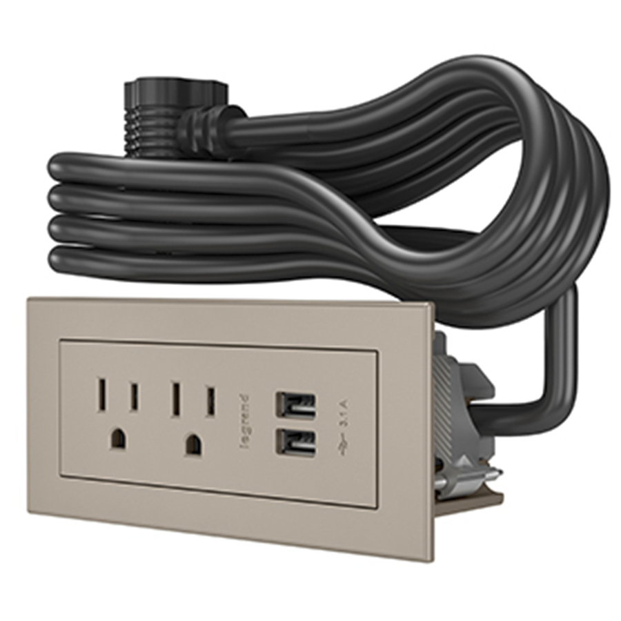 Legrand Furniture Power 2-Outlet with USB-A Unit- Nickel
