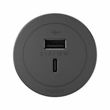 Wiremold Round FPC Only Combo USB-A and USB-C Ports - Black