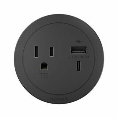 Wiremold Round FPC with 1 Outlet and Combo USB-A and USB-C Ports - Black