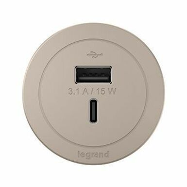 Wiremold Round FPC Only Combo USB-A and USB-C Ports - Nickel