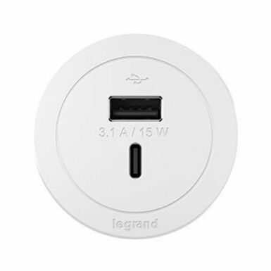 Wiremold Round FPC Only Combo USB-A and USB-C Ports - White