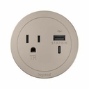 Wiremold Round FPC with 1 Outlet and Combo USB-A and USB-C Ports - Nickel