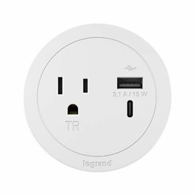 Wiremold Round FPC with 1 Outlet and Combo USB-A and USB-C Ports - White