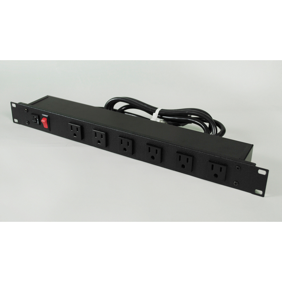 Wiremold Rack Mount 120V/15A/6 Front 90 Degree O/L /Lighted Switch/6' Cord