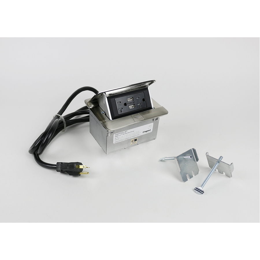 Wiremold Cord Ended deQuorum Single Flip Up Unit with USB