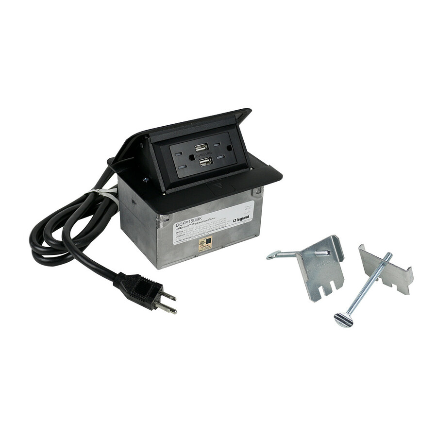 Wiremold Cord Ended deQuorum Single Flip Up Unit with USB
