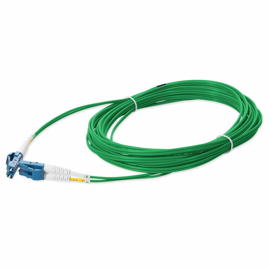AddOn 15m LC to LC Green OS2 Duplex OFNR (Riser-Rated) SMF Fiber Patch Cable