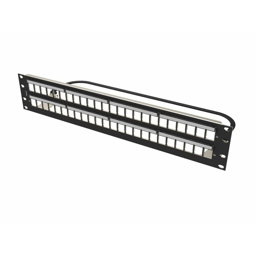 Ortronics Clarity 48-Port, 2RU Shielded High Density Jack, Unloaded Flat Panel - Black