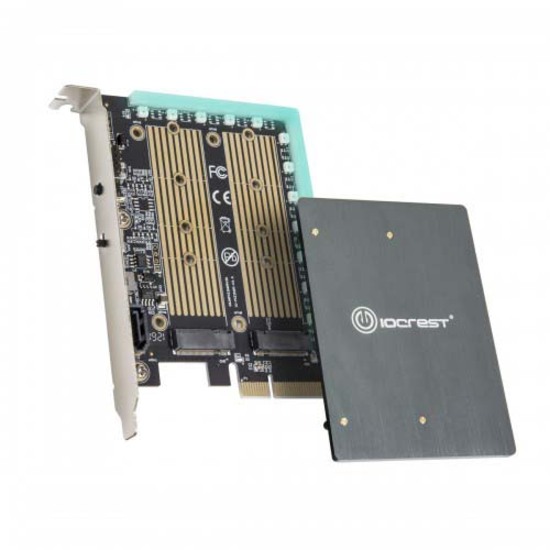 IO Crest M.2 M-key and M.2 B-key SSD RGB Adapter Card with Heatsink 12V ARGB PIN