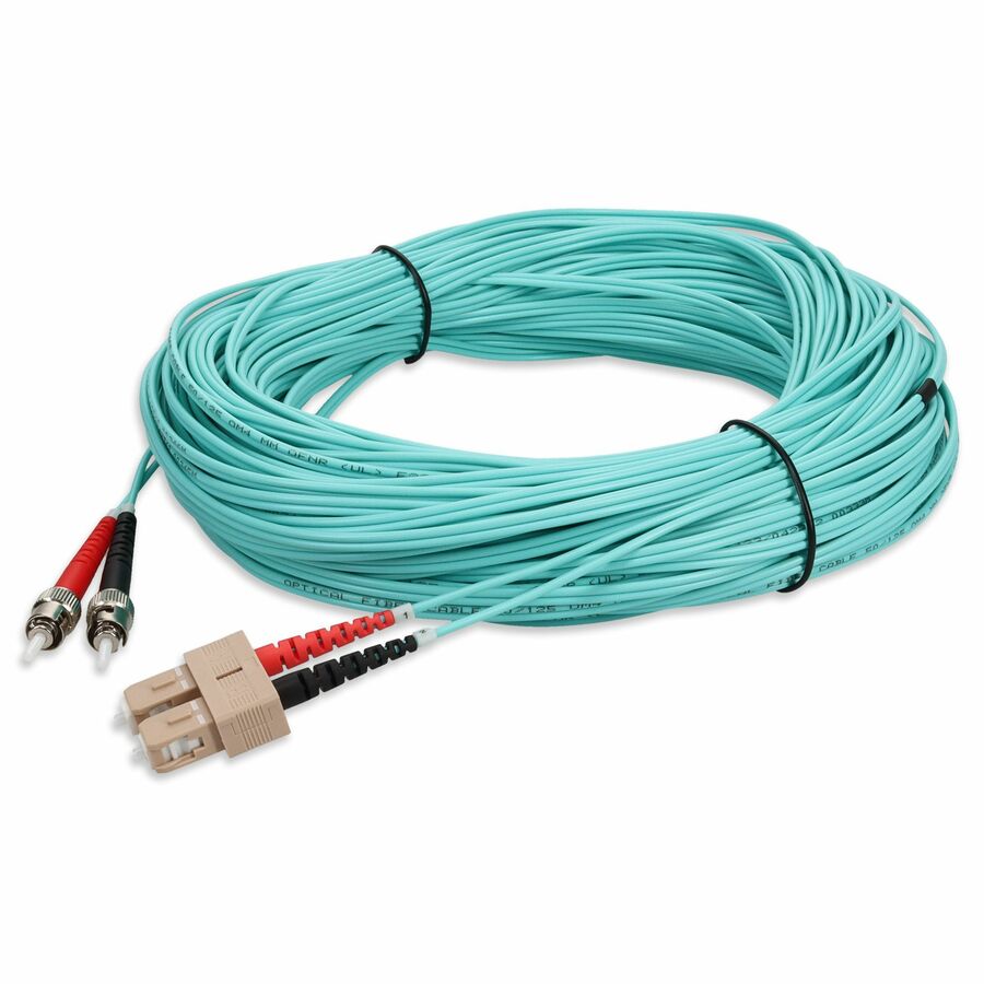 AddOn 18m ST to SC Aqua OM4 Duplex OFNR (Riser-Rated) TAA Fiber Patch Cable