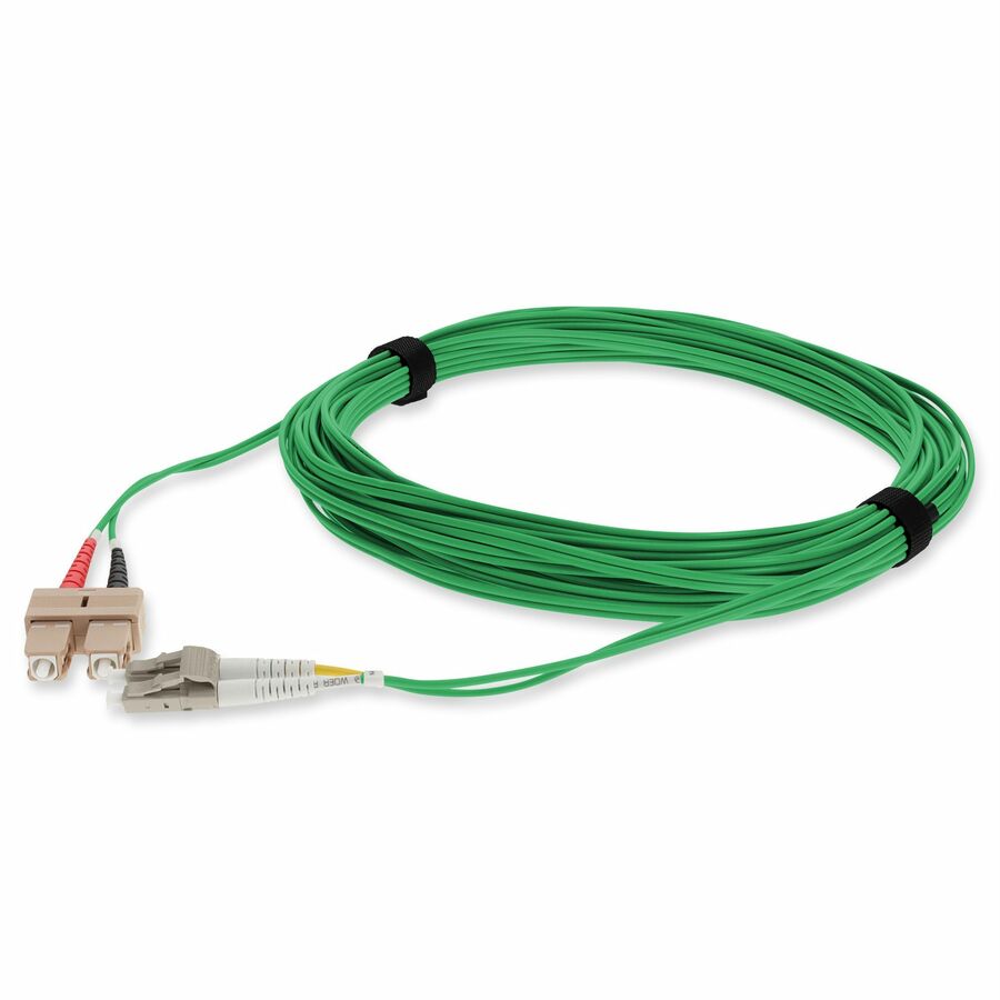 AddOn 10m SC to LC Green OM3 Duplex OFNR (Riser-Rated) TAA Fiber Patch Cable