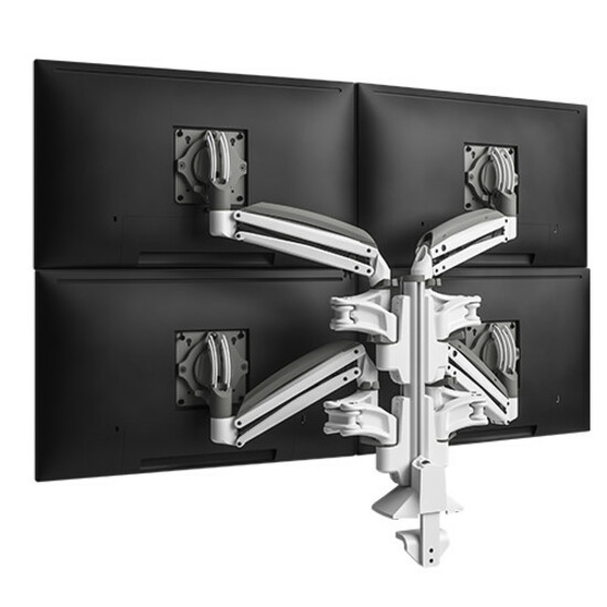 Chief KX Low-Profile Quad Monitor Arm Desk Mount - For 10-32 inch Displays - VESA Desk Mount - White