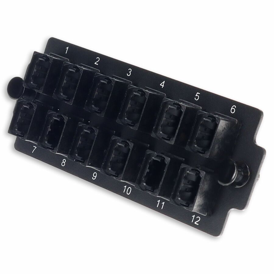 AddOn HDM Series 12-Port MPO Adapter Plate for the HDM rackmount systems, featuring twelve black MPO adapters