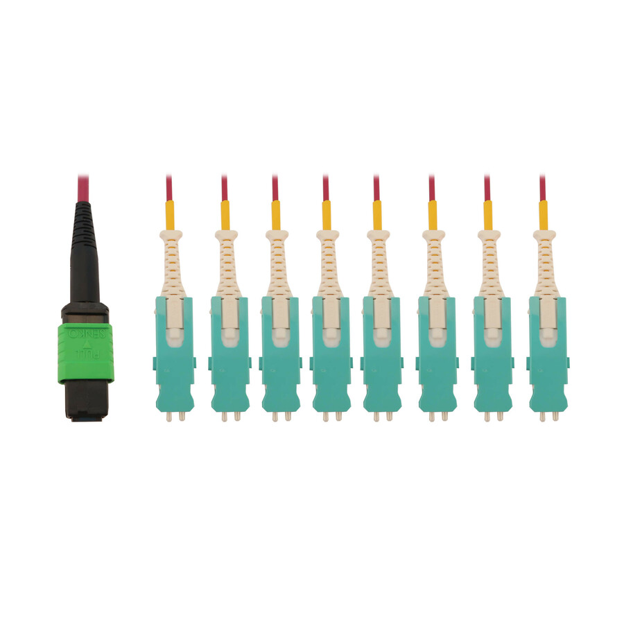Eaton Tripp Lite Series 40/100/400G Multimode 50/125 OM4 Breakout Fiber Optic Cable (16F MTP/MPO-APC to 8x Duplex SN-PC F/M), LSZH, Magenta, 3 m (9.8 ft.)