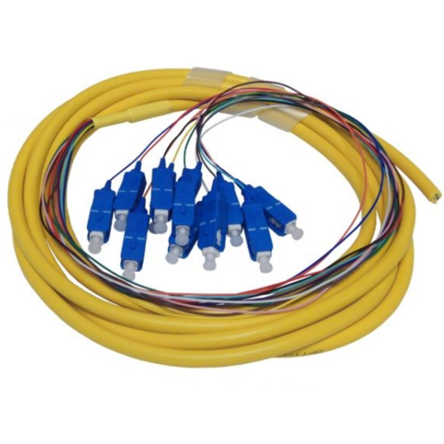 ENET 12 Fiber OS2 9/125 Single-mode Color Coded SC UPC Simplex to 900um Pigtail (9.84FT) 3 Meter