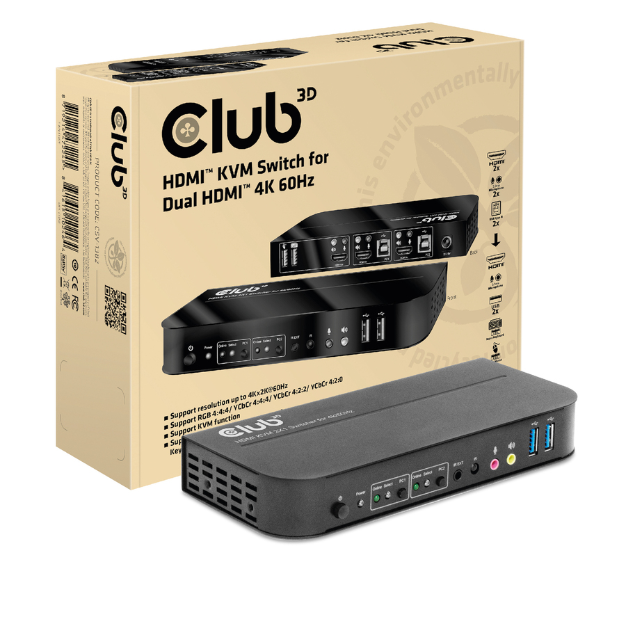 Club 3D HDMI KVM Switch for Dual HDMI 4K 60Hz