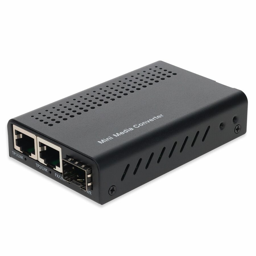 AddOn 10/100/1000Base-TX(RJ-45) x2 to 1 Open SFP Port Mini Media Converter